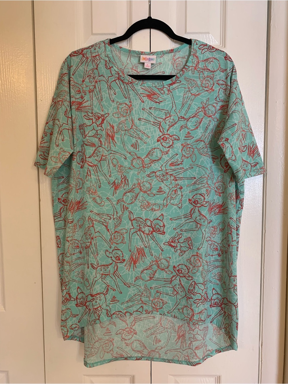 LuLaRoe Mint Green Short Sleeve Top with Bambi Print